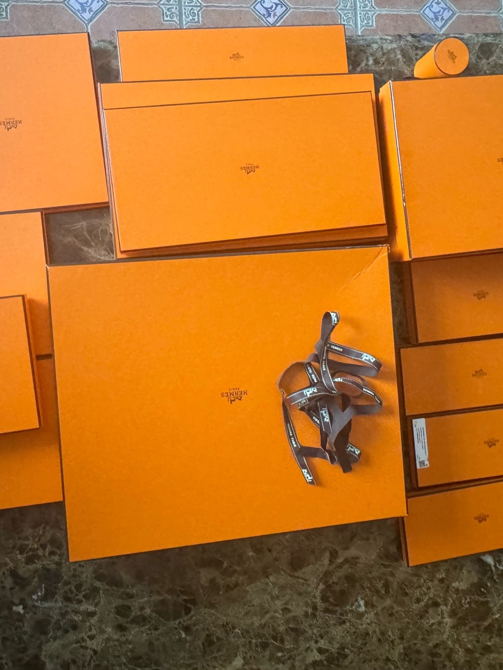 Orange Decorative Storage Box Set with Branded Ribbon